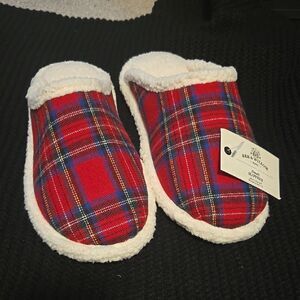 Red Plaid Slippers with Cream Lining